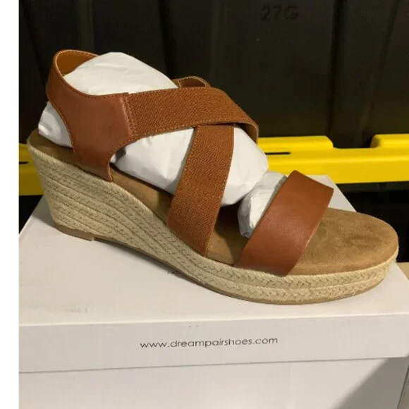 DREAM PAIRS Women's Platform Espadrilles Wedge Sandals, Elastic Ankle Brown 11M - Picture 6 of 6
